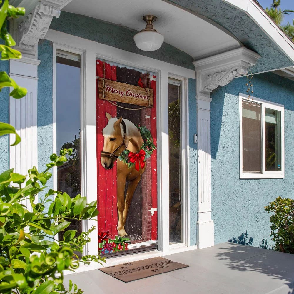 Christmas Horse Door Cover - Christmas Horse Decor - Christmas Outdoor Decoration