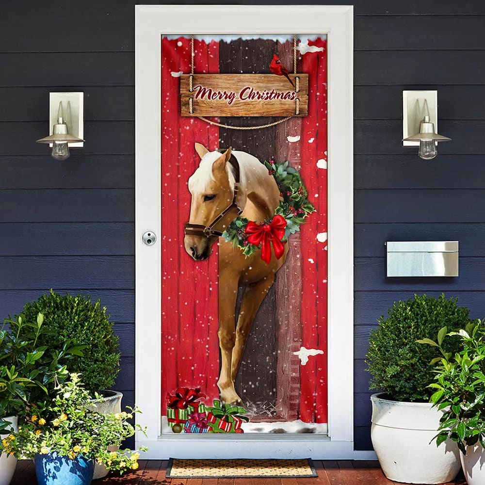 Christmas Horse Door Cover - Christmas Horse Decor - Christmas Outdoor Decoration