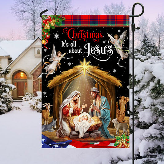 Christmas It's All About Jesus. Nativity of Jesus Holy Family Flag - Religious Christmas House Flags