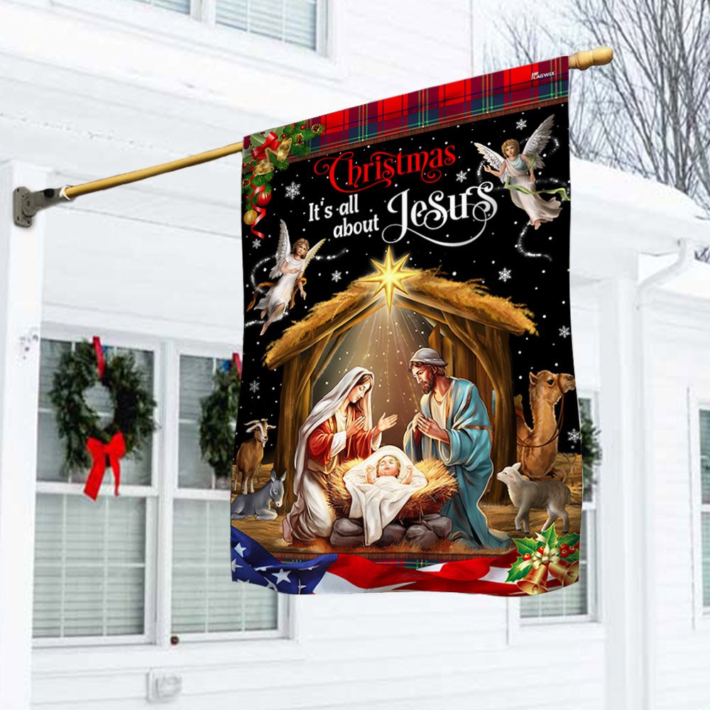 Christmas It's All About Jesus. Nativity of Jesus Holy Family Flag - Religious Christmas House Flags