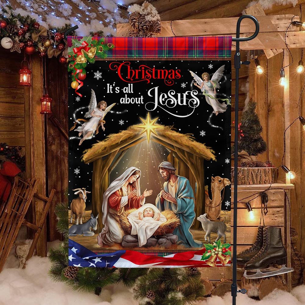 Christmas It's All About Jesus. Nativity of Jesus Holy Family Flag - Religious Christmas House Flags