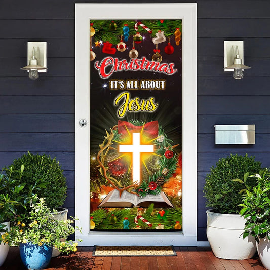 Christmas It’s All About Jesus Door Cover - Jesus Christmas Decor -  Christmas Outdoor Decoration