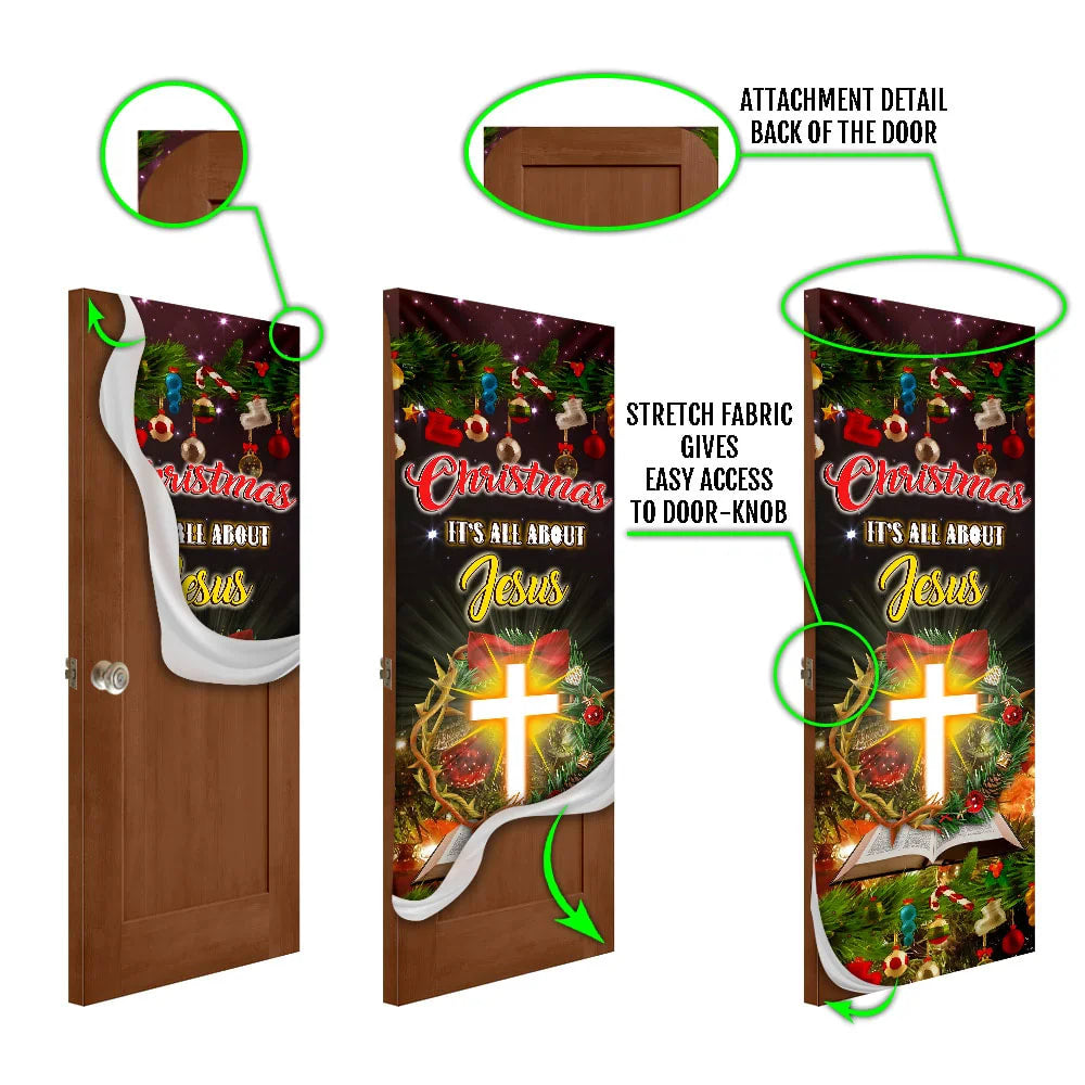 Christmas It’s All About Jesus Door Cover - Jesus Christmas Decor -  Christmas Outdoor Decoration