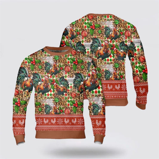 Christmas Leopard Chicken Seamless Pattern Ugly Christmas Sweater, Farm Sweater, Christmas Gift, Best Winter Outfit Christmas