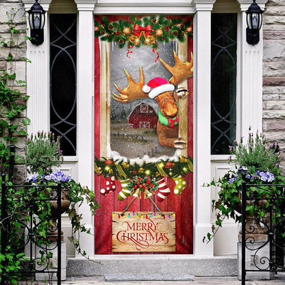 Christmas Moose Door Cover - Door Christmas Cover - Christmas Outdoor Decoration