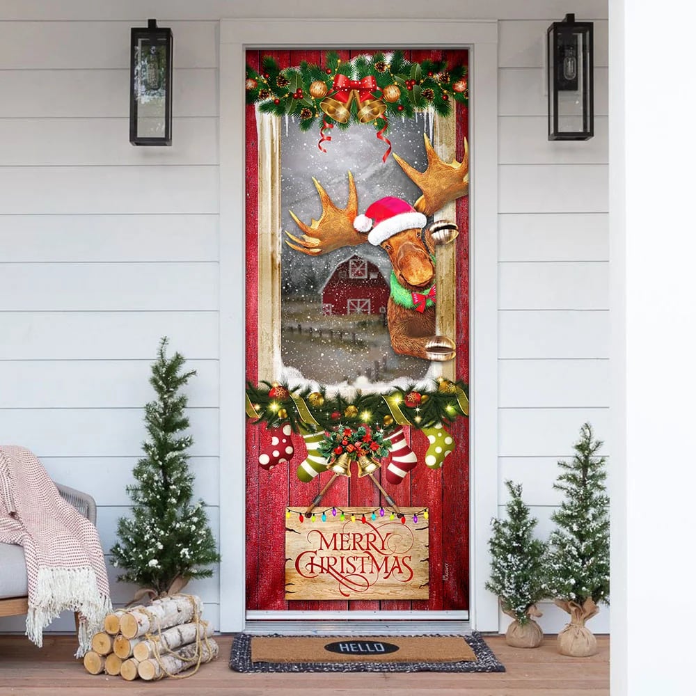 Christmas Moose Door Cover - Door Christmas Cover - Christmas Outdoor Decoration