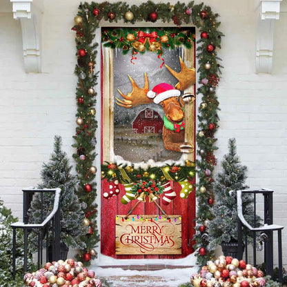 Christmas Moose Door Cover - Door Christmas Cover - Christmas Outdoor Decoration