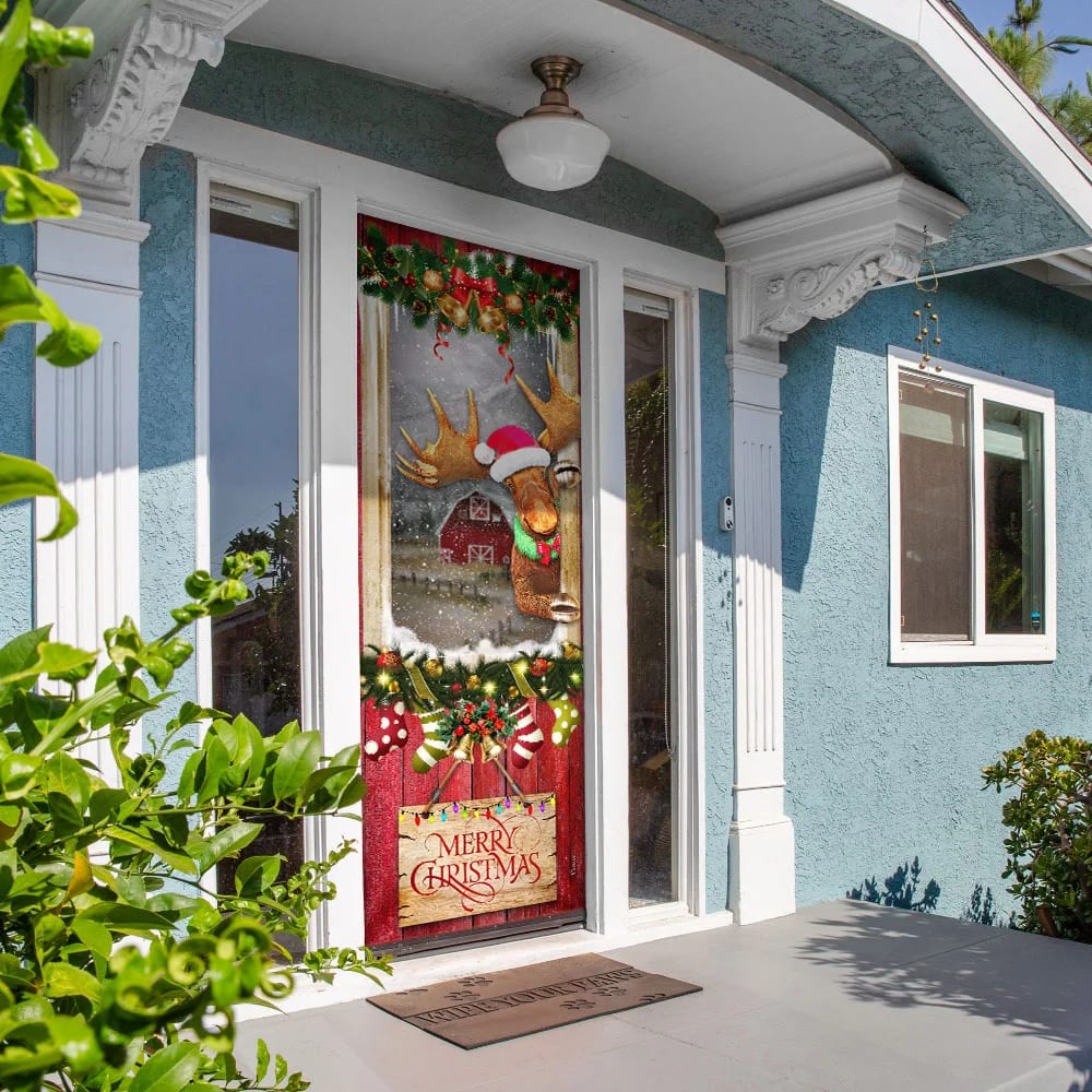 Christmas Moose Door Cover - Door Christmas Cover - Christmas Outdoor Decoration