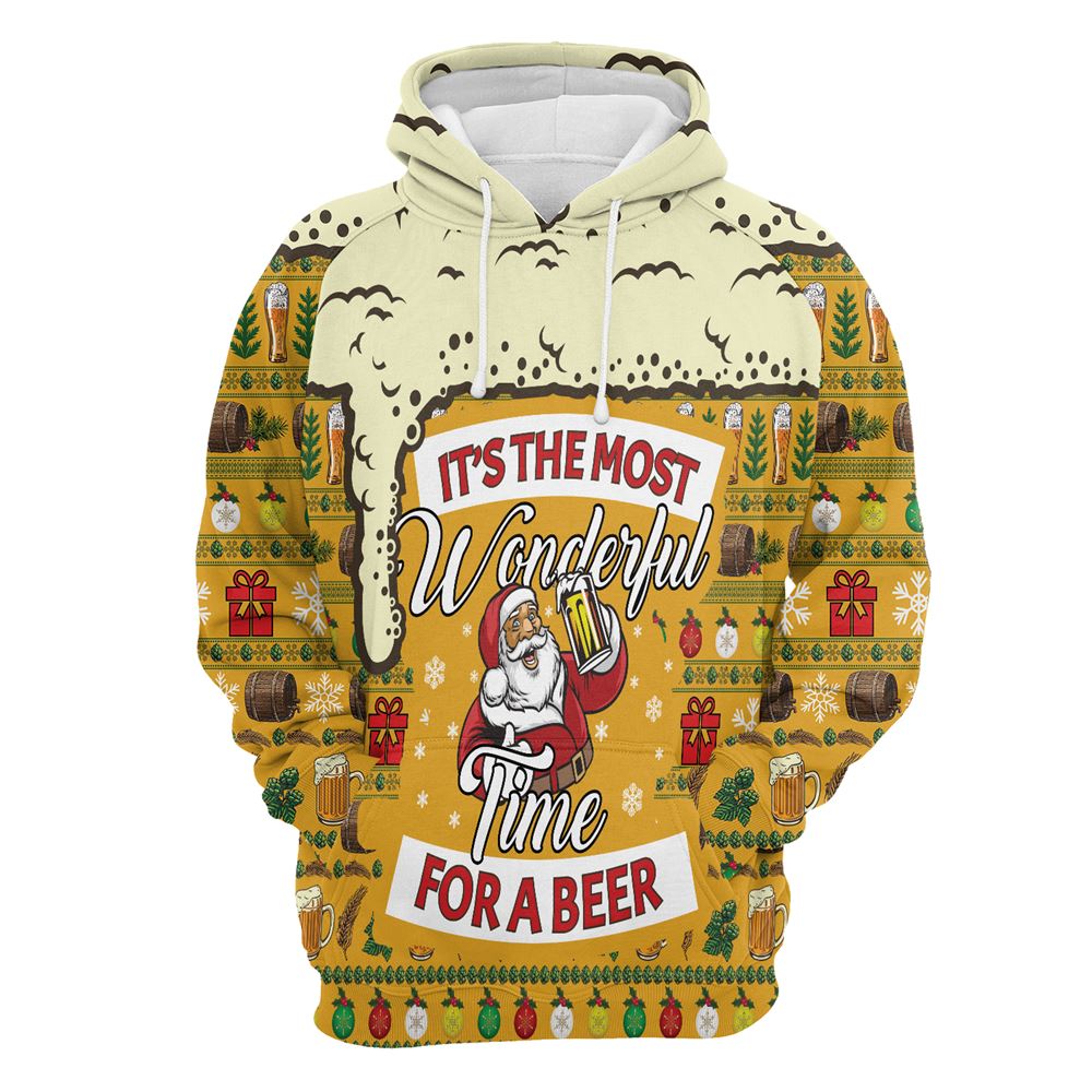 Christmas Most Wonderful Time For Beer All Over Print 3D Hoodie For Men And Women, Best Gift For Dog lovers, Best Outfit Christmas