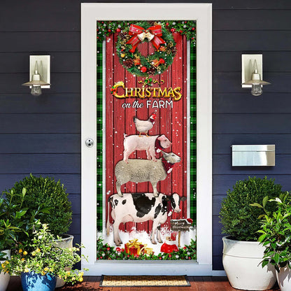 Christmas On The Farm Cattle Door Cover - Door Christmas Cover - Christmas Outdoor Decoration