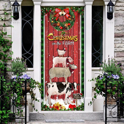 Christmas On The Farm Cattle Door Cover - Door Christmas Cover - Christmas Outdoor Decoration