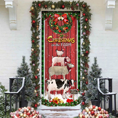 Christmas On The Farm Cattle Door Cover - Door Christmas Cover - Christmas Outdoor Decoration