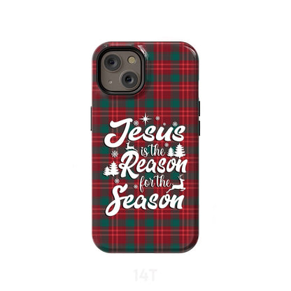 Christmas Phone Case - Jesus Is The Reason For The Season - Buffalo Plaid - Bible Verse Phone Cases Samsung