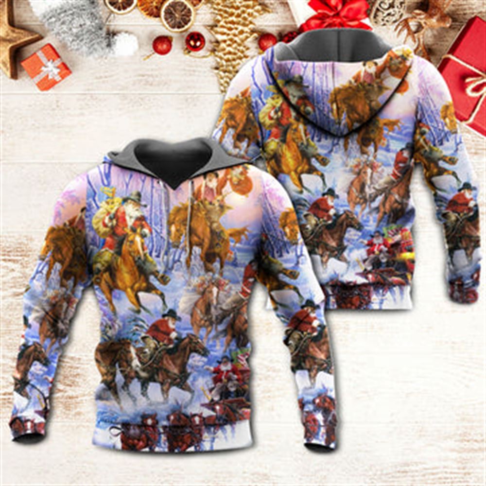 Christmas Santa And Horse Ho Ho Ho Everywhere Merry Xmas All Over Print 3D Hoodie For Men And Women, Warm Winter Clothes, Best Outfit Christmas