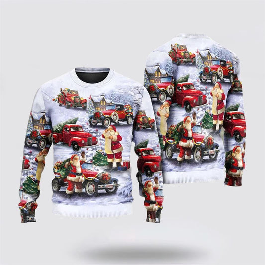 Christmas Santa Claus Funny Red Truck Ugly Christmas Sweater For Men And Women, Best Gift For Christmas, The Beautiful Winter Christmas Outfit