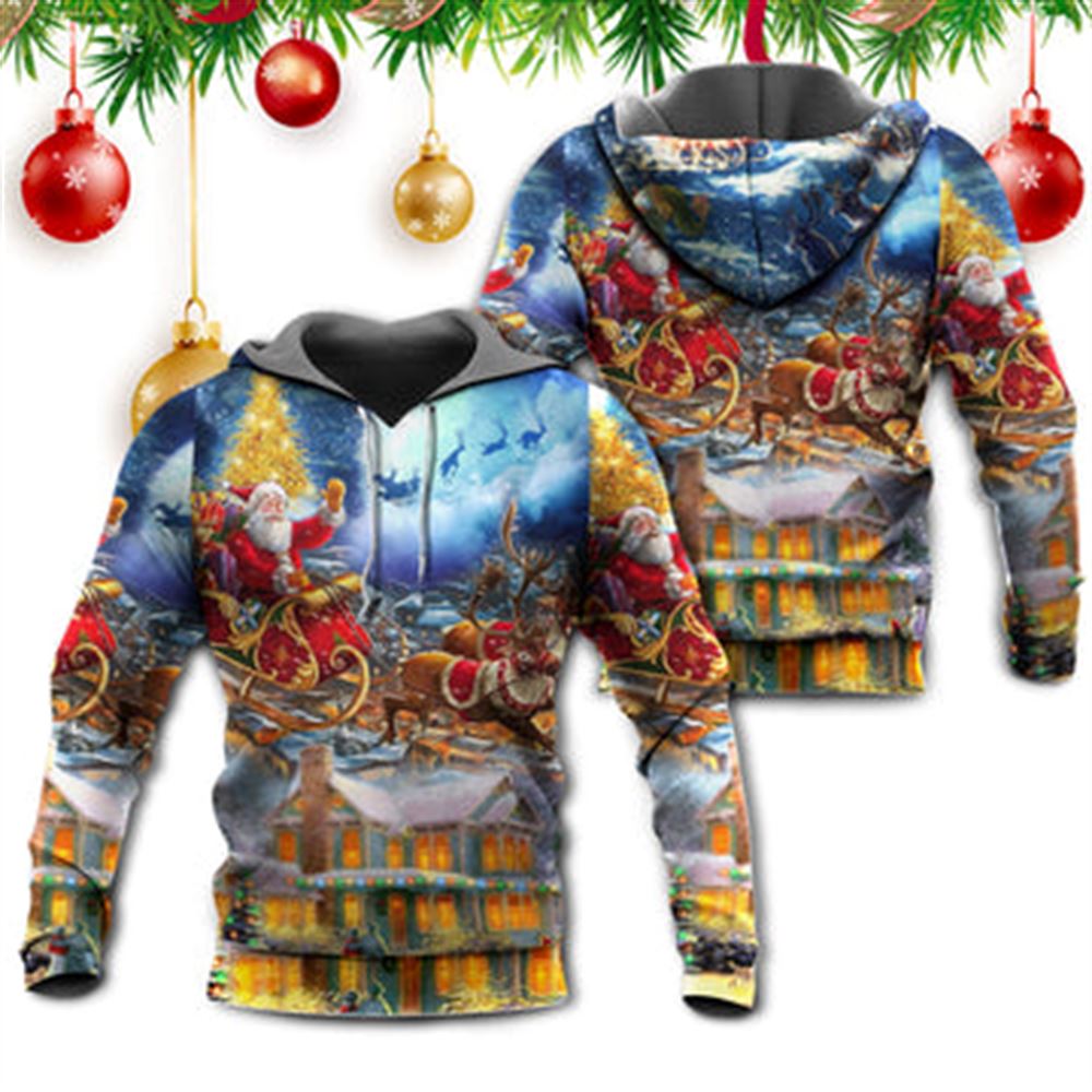 Christmas Santa Claus Snowman Family In Love Light Art Style All Over Print 3D Hoodie For Men And Women, Warm Winter Clothes, Best Outfit Christmas