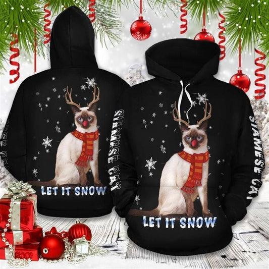 Christmas Siamese Cat Black Funny All Over Print 3D Hoodie For Men And Women, Best Gift For Cat lovers, Best Outfit Christmas