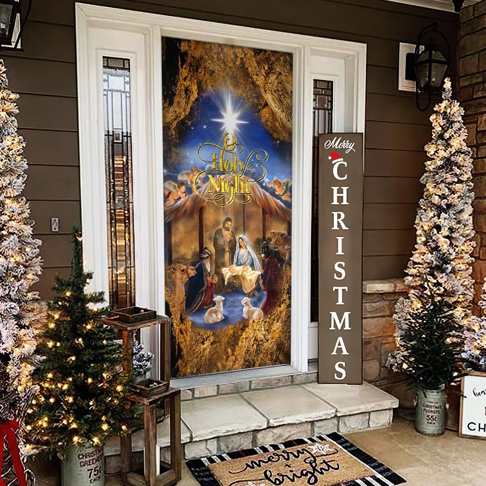 Christmas Silent Night Door Cover Jesus Is Born - Door Christmas Cover - Christmas Outdoor Decoration