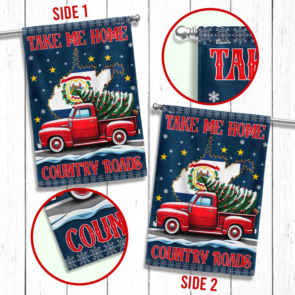 Christmas Take Me Home Country Roads West Virginia Flag - Religious Christmas House Flags