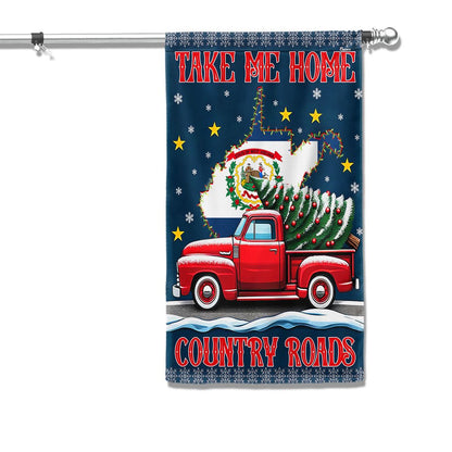 Christmas Take Me Home Country Roads West Virginia Flag - Religious Christmas House Flags