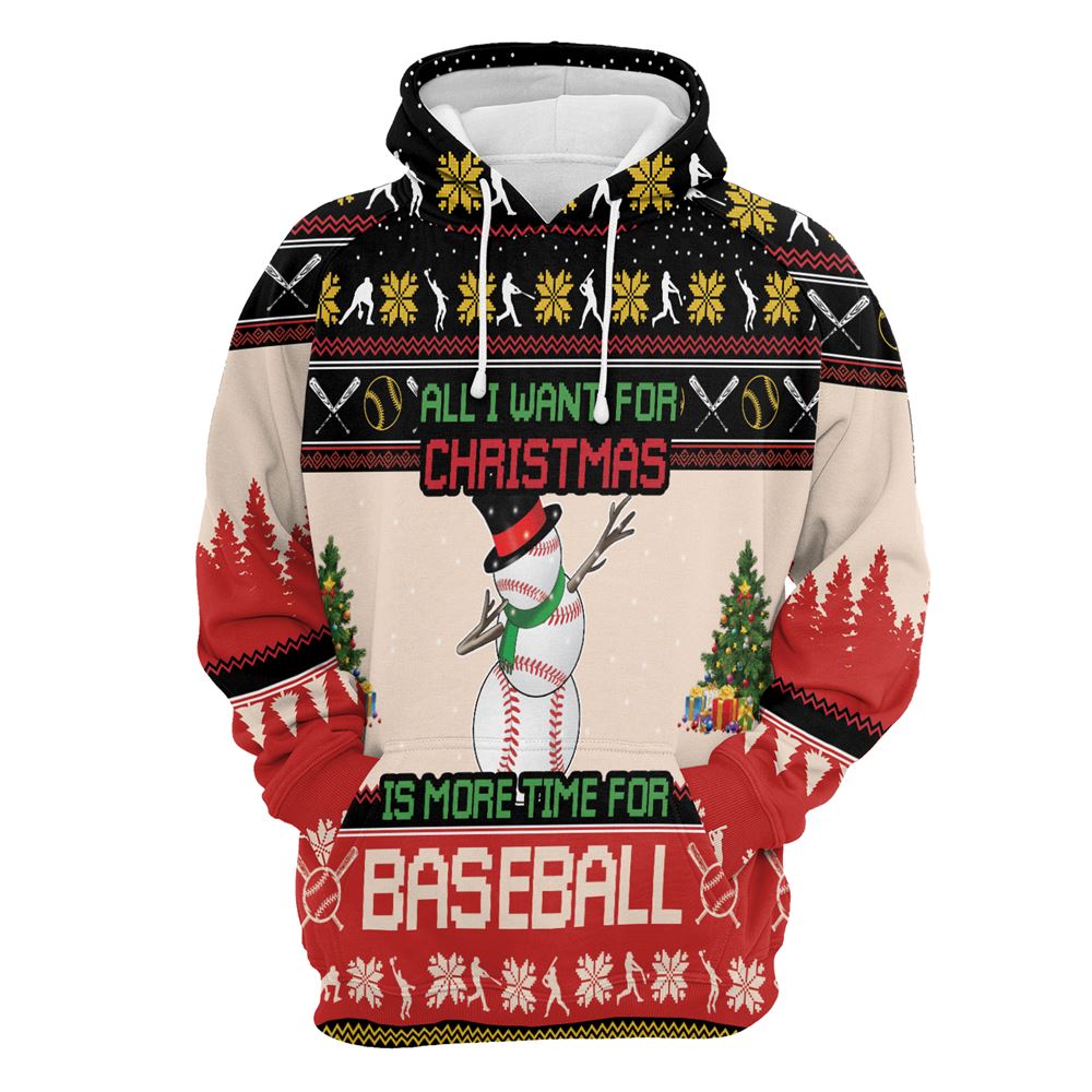 Christmas Time For Baseball All Over Print 3D Hoodie For Men And Women, Best Gift For Dog lovers, Best Outfit Christmas