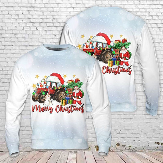 Christmas Tractor With Santa And Snowman Ugly Christmas Sweater For Men And Women, Best Gift For Christmas, The Beautiful Winter Christmas Outfit