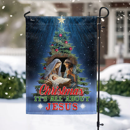 Christmas Tree Nativity O Holy Night Flag Christmas It's All About Jesus - Religious Christmas House Flags