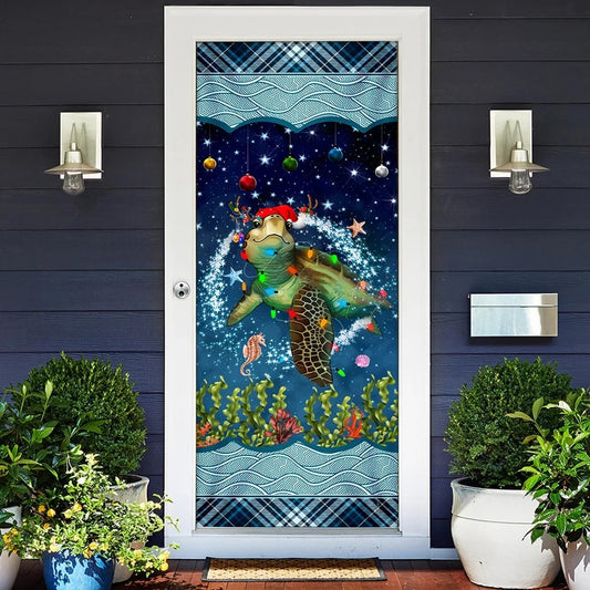 Christmas Turtle Door Cover - Door Christmas Cover - Christmas Outdoor Decoration