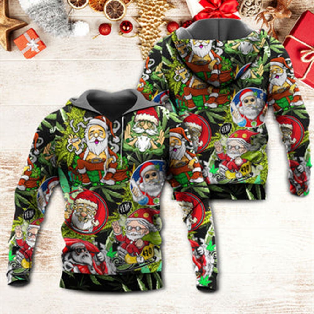Christmas Weed Smoking Santa Hippie All Over Print 3D Hoodie For Men And Women, Christmas Gift, Warm Winter Clothes, Best Outfit Christmas