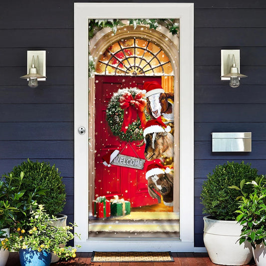 Christmas With My Herd Goat Cattle Farmer Door Cover - Door Christmas Cover - Christmas Outdoor Decoration