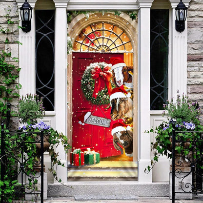 Christmas With My Herd Goat Cattle Farmer Door Cover - Door Christmas Cover - Christmas Outdoor Decoration
