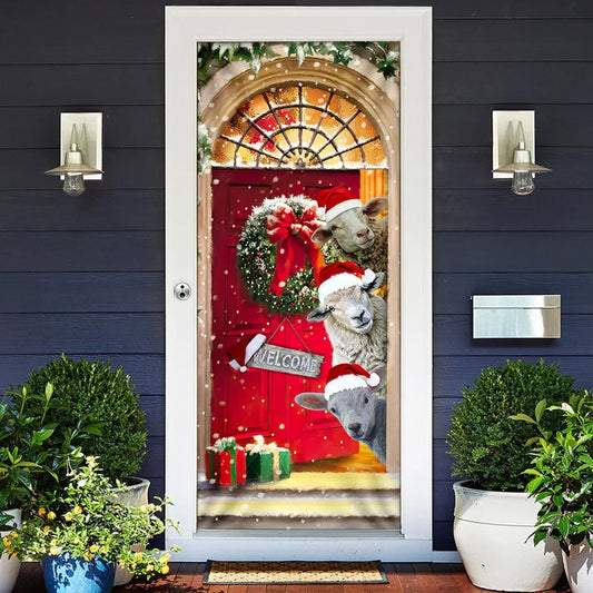 Christmas With My Herd Sheep Cattle Farmer Door Cover - Door Christmas Cover - Christmas Outdoor Decoration