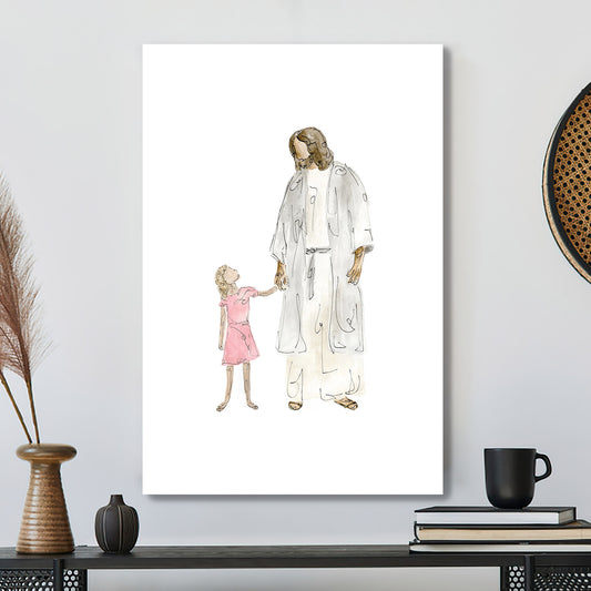 Christ with Girl Framed Canvas - Christ with Child Canvas - Picture Of Jesus With Children - Religious Gift For Her - Ciaocustom
