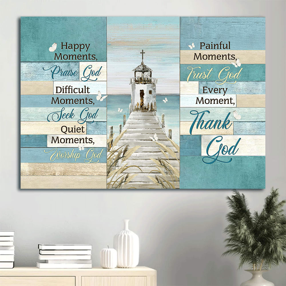 Church By The River White Butterfly Every Moment Thank God Canvas Wall Art - Christian Wall Decor