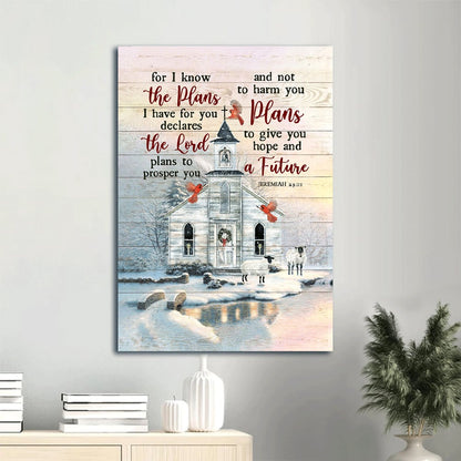 Church Cardinal Sheep Winter For I Know The Plans I Have For You Canvas Wall Art - Christian Gift