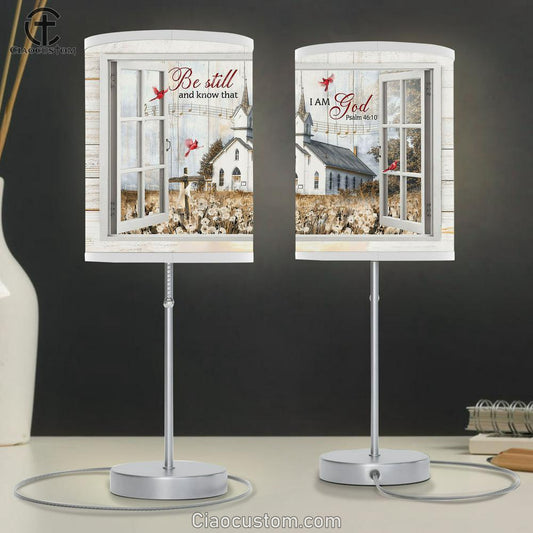 Church Dandelion Field Red Cardinal Be Still And Know That I Am God Table Lamp For Bedroom - Bible Verse Table Lamp - Religious Room Decor
