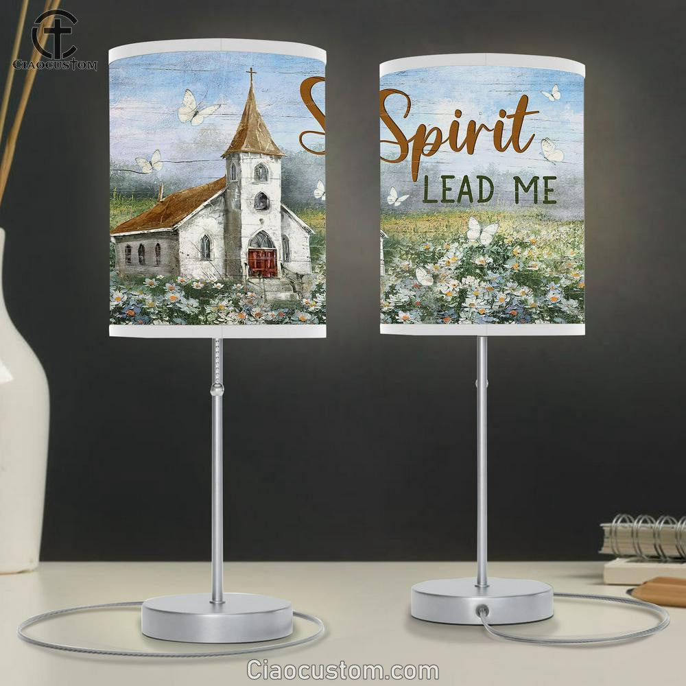 Church Flower Field Butterfly Spirit Lead Me Table Lamp For Bedroom - Bible Verse Table Lamp - Religious Room Decor
