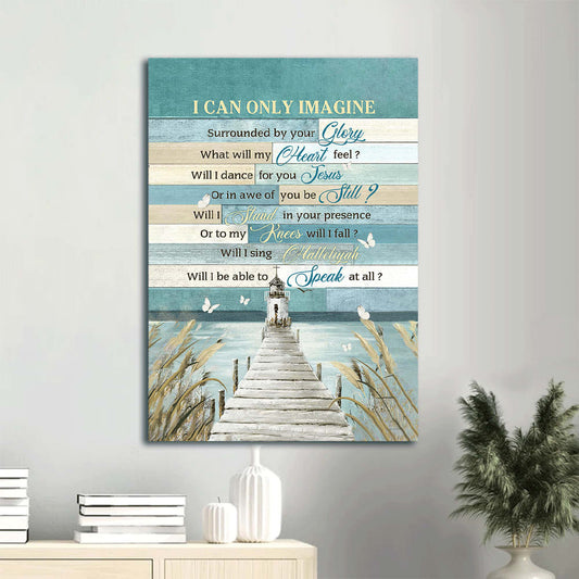 Church Painting Church By The River Reeds Flowers White Butterfly I Can Only Imagine Canvas Wall Art - Christian Gift