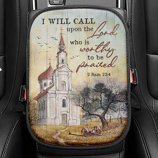 Church Peace Painting - I Will Call Upon The Lord Seat Box Cover, Christian Car Center Console Cover, Bible Verse Car Interior Accessories