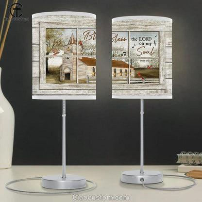 Church Red Cardinals Bless The Lord Table Lamp For Bedroom - Bible Verse Table Lamp - Religious Room Decor