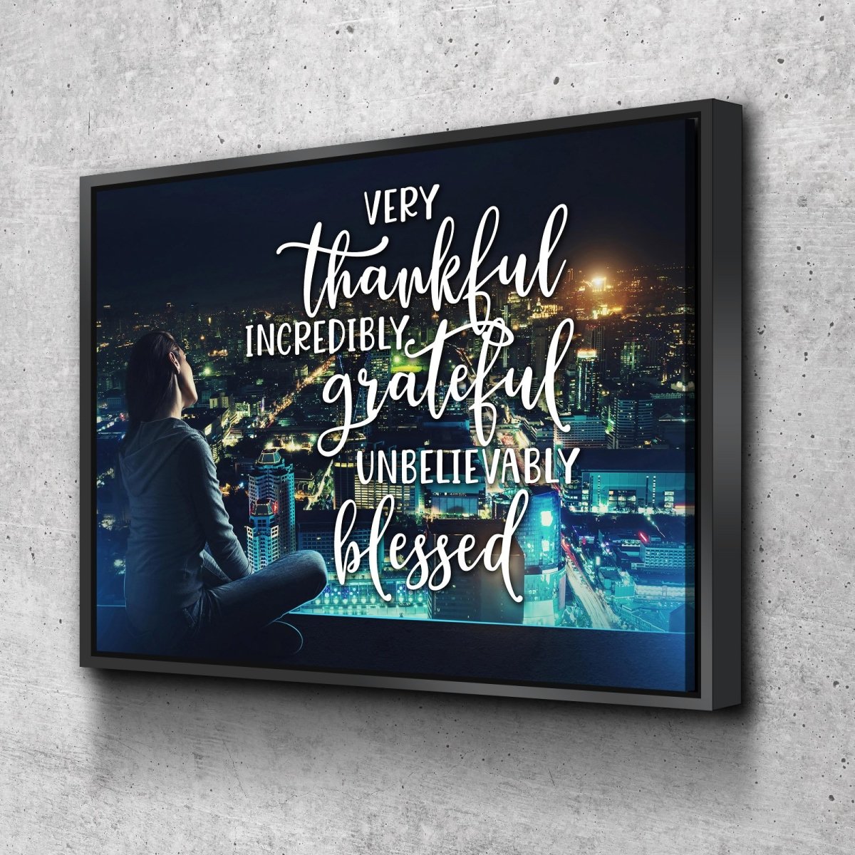 City Lights Thankful, Grateful & Blessed Wall Art - Christian Canvas Wall Art