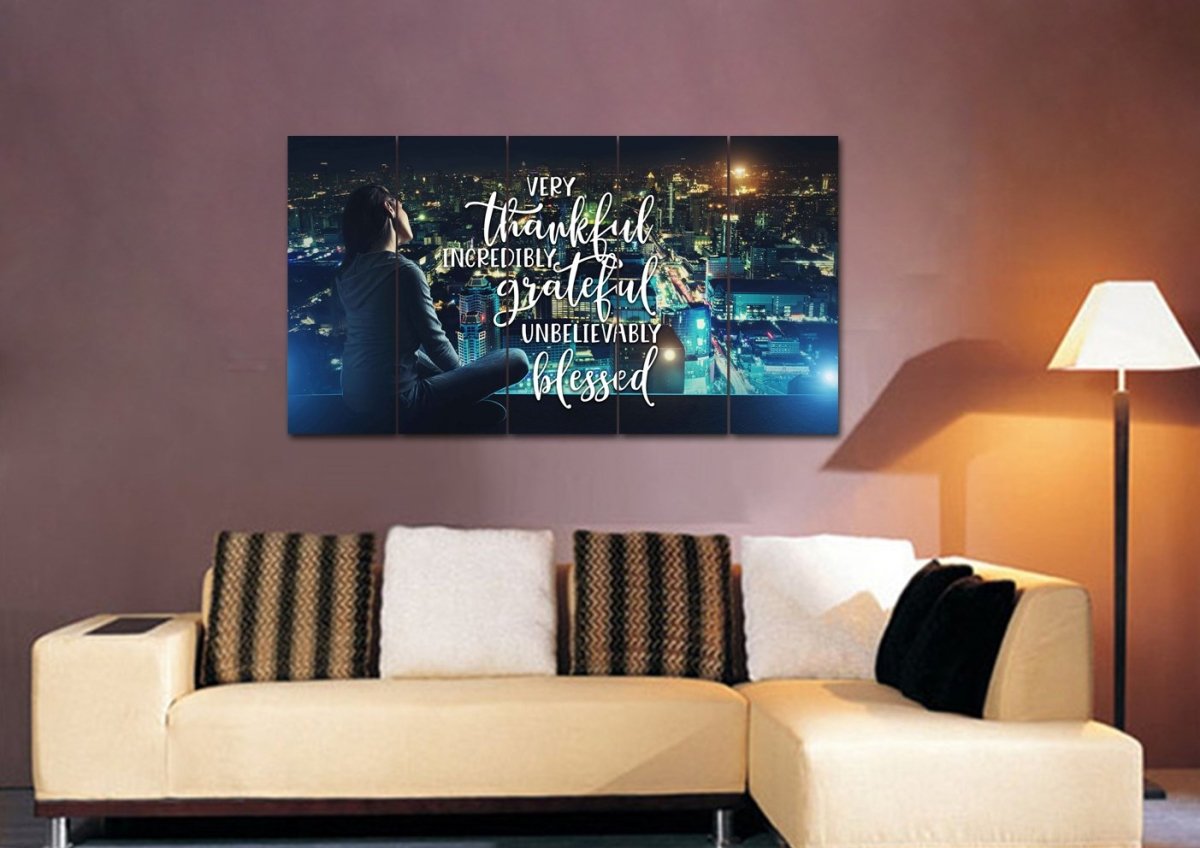 City Lights Thankful, Grateful & Blessed Wall Art - Christian Canvas Wall Art