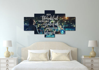 City Lights Thankful, Grateful & Blessed Wall Art - Christian Canvas Wall Art