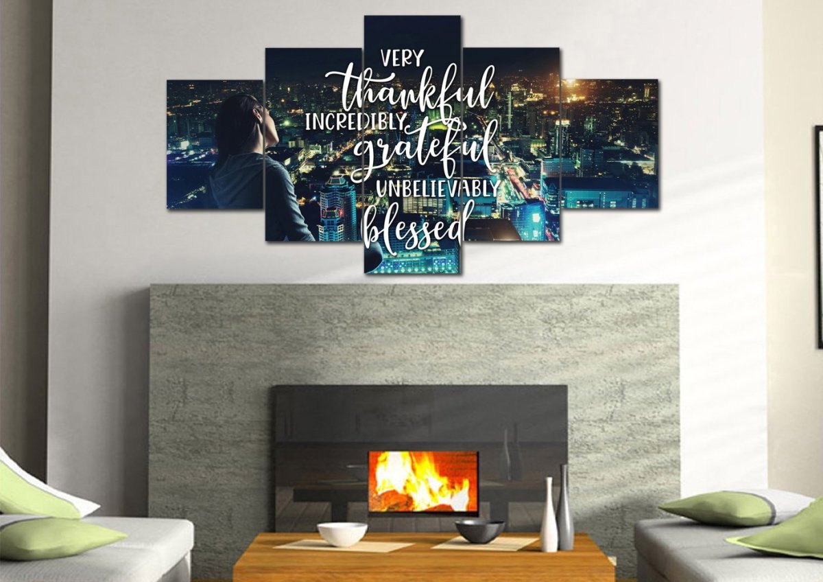 City Lights Thankful, Grateful & Blessed Wall Art - Christian Canvas Wall Art