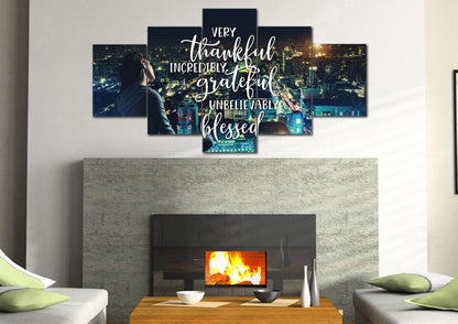City Lights Thankful, Grateful & Blessed Wall Art - Christian Canvas Wall Art