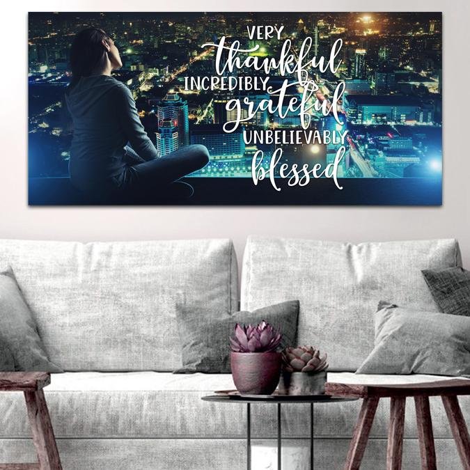 City Lights Thankful, Grateful & Blessed Wall Art - Christian Canvas Wall Art