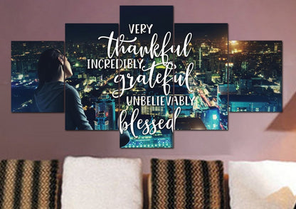 City Lights Thankful, Grateful & Blessed Wall Art - Christian Canvas Wall Art