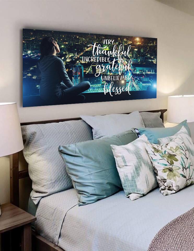 City Lights Thankful, Grateful & Blessed Wall Art - Christian Canvas Wall Art