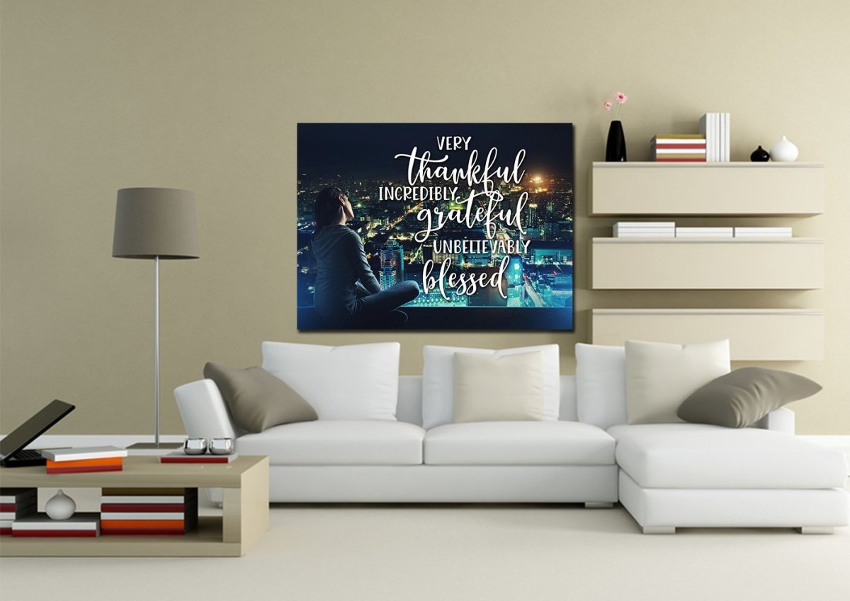 City Lights Thankful, Grateful & Blessed Wall Art - Christian Canvas Wall Art