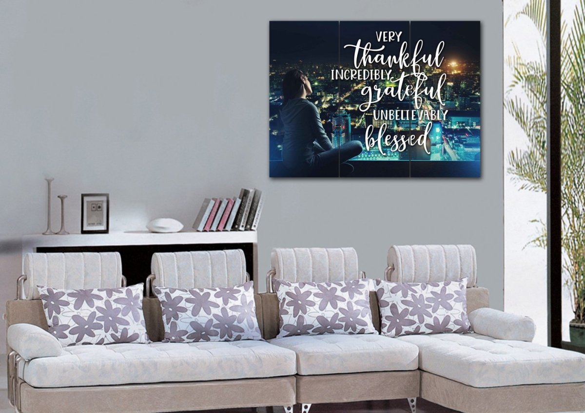 City Lights Thankful, Grateful & Blessed Wall Art - Christian Canvas Wall Art
